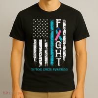 Thyroid Cancer Awareness Blue Pink Teal Ribbon Fight Flag T-Shirt thumb 3