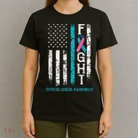 Thyroid Cancer Awareness Blue Pink Teal Ribbon Fight Flag T-Shirt thumb 4