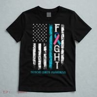Thyroid Cancer Awareness Blue Pink Teal Ribbon Fight Flag T-Shirt thumb 5
