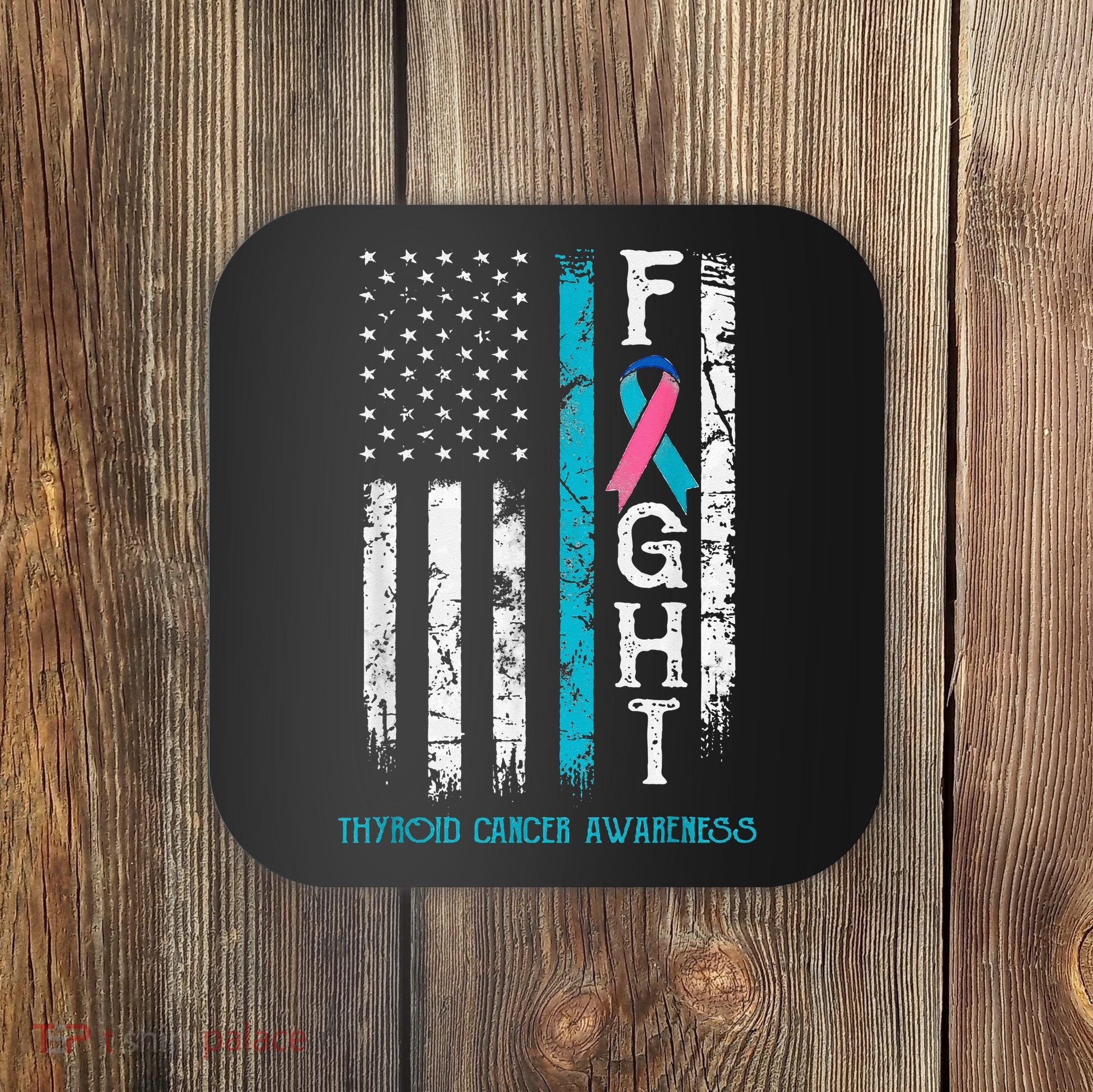 Thyroid Cancer Awareness Blue Pink Teal Ribbon Fight Flag Coaster