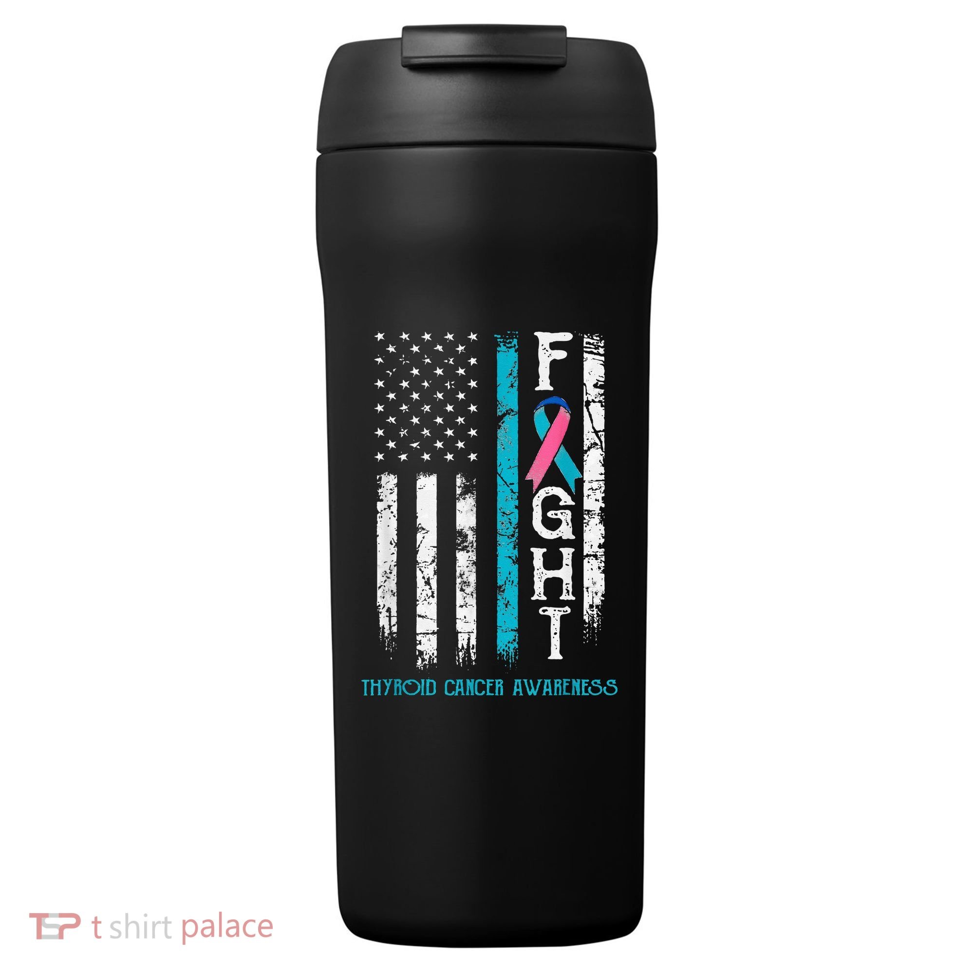 Thyroid Cancer Awareness Blue Pink Teal Ribbon Fight Flag 24oz Duet Stainless Steel Tumbler