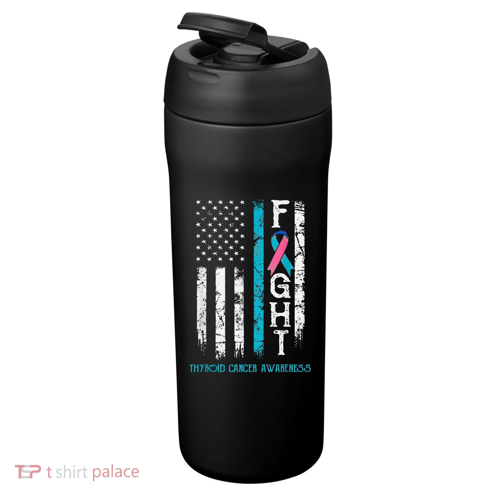 Thyroid Cancer Awareness Blue Pink Teal Ribbon Fight Flag 24oz Duet Stainless Steel Tumbler