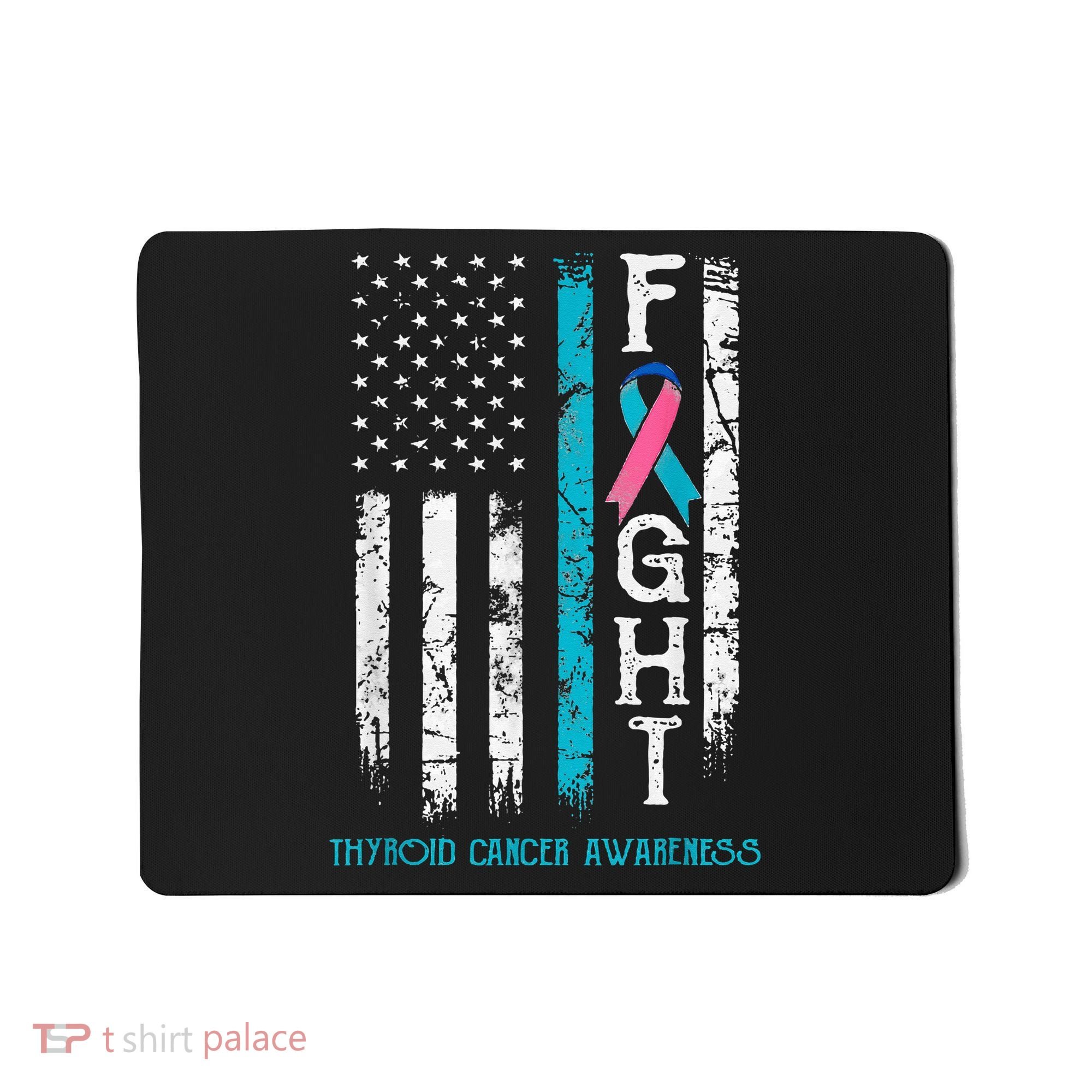 Thyroid Cancer Awareness Blue Pink Teal Ribbon Fight Flag Mousepad