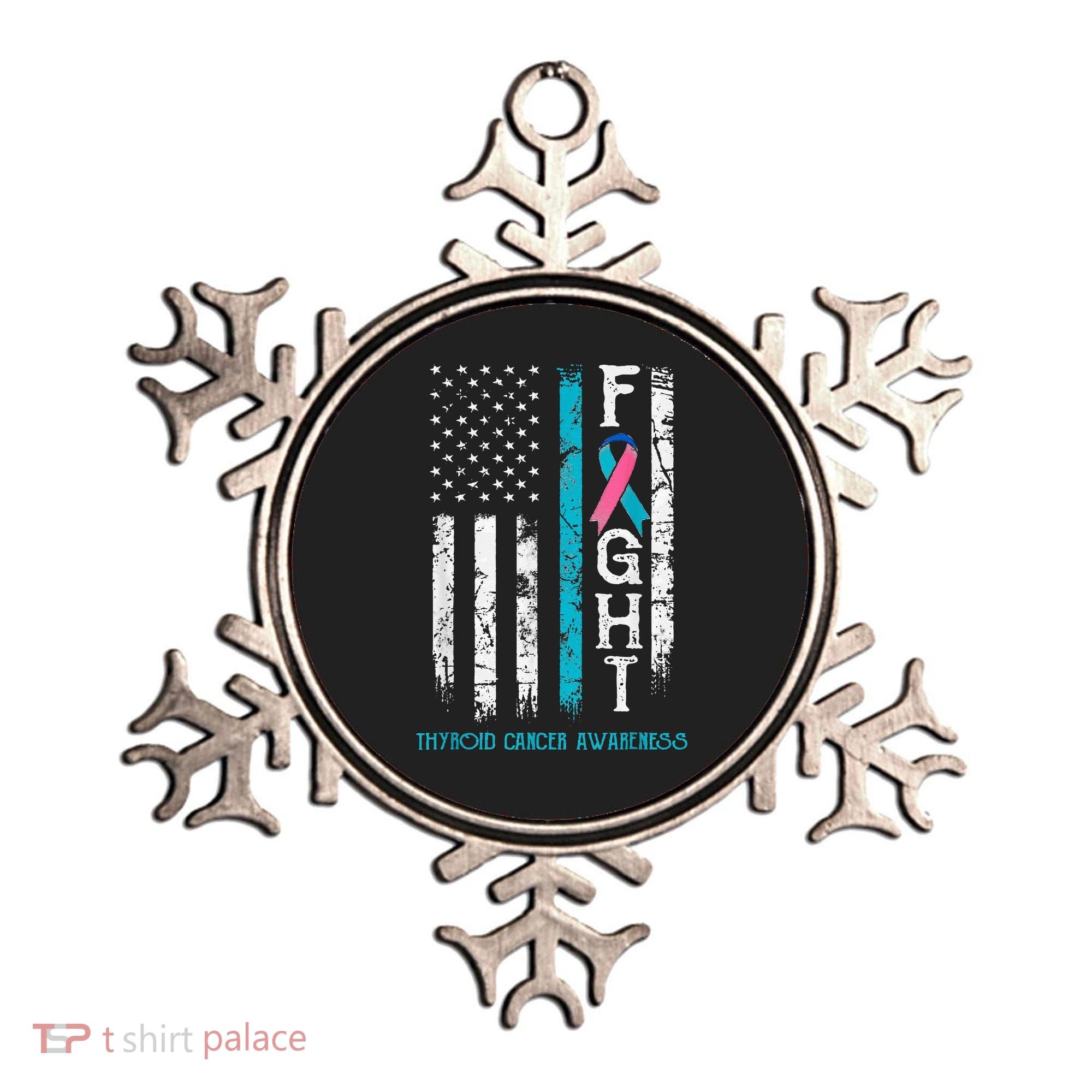 Thyroid Cancer Awareness Blue Pink Teal Ribbon Fight Flag Ornament