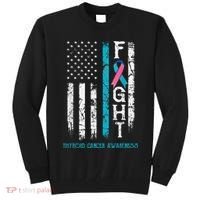 Thyroid Cancer Awareness Blue Pink Teal Ribbon Fight Flag Tall Sweatshirt thumb 0