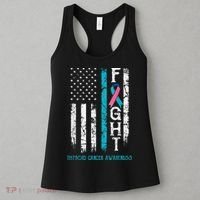 Thyroid Cancer Awareness Blue Pink Teal Ribbon Fight Flag Women's Tank Top thumb 3