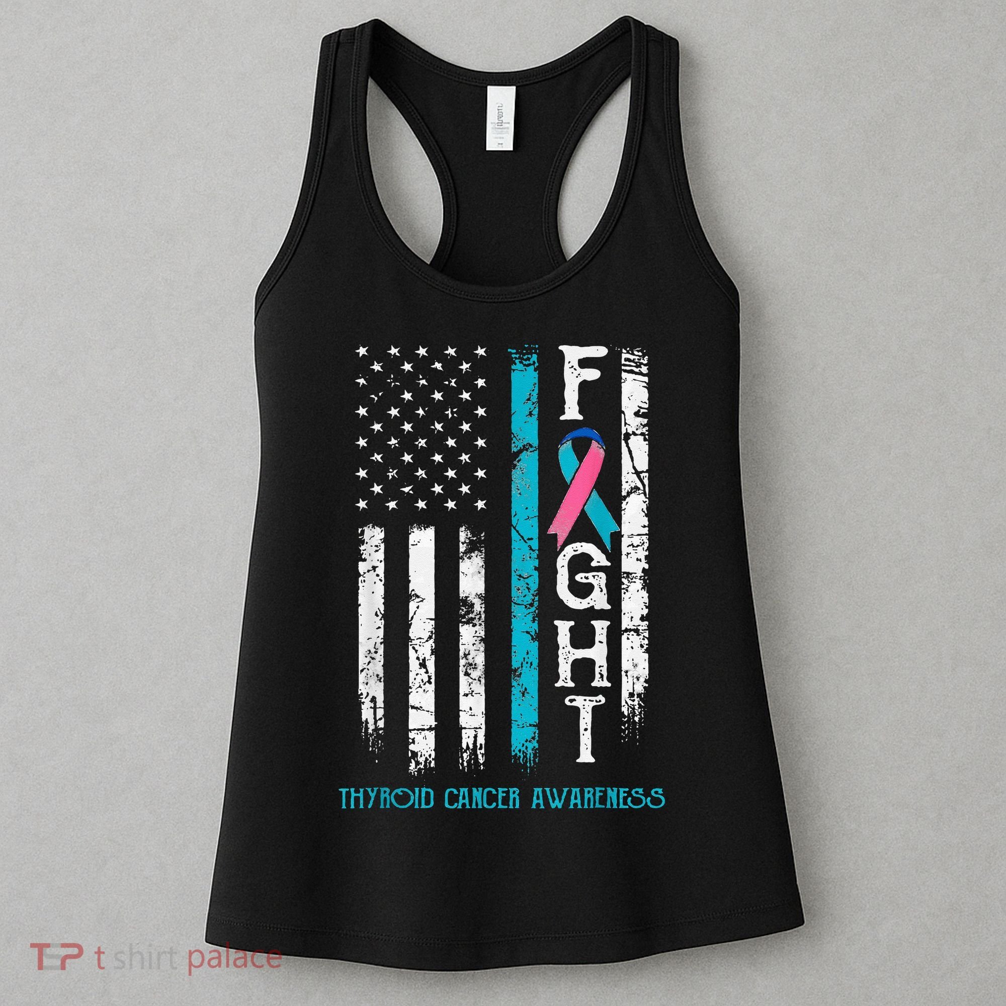 Thyroid Cancer Awareness Blue Pink Teal Ribbon Fight Flag Women's Tank Top