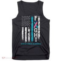 Thyroid Cancer Awareness Blue Pink Teal Ribbon Fight Flag Tank Top thumb 0