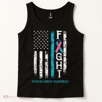 Thyroid Cancer Awareness Blue Pink Teal Ribbon Fight Flag Tank Top thumb 2