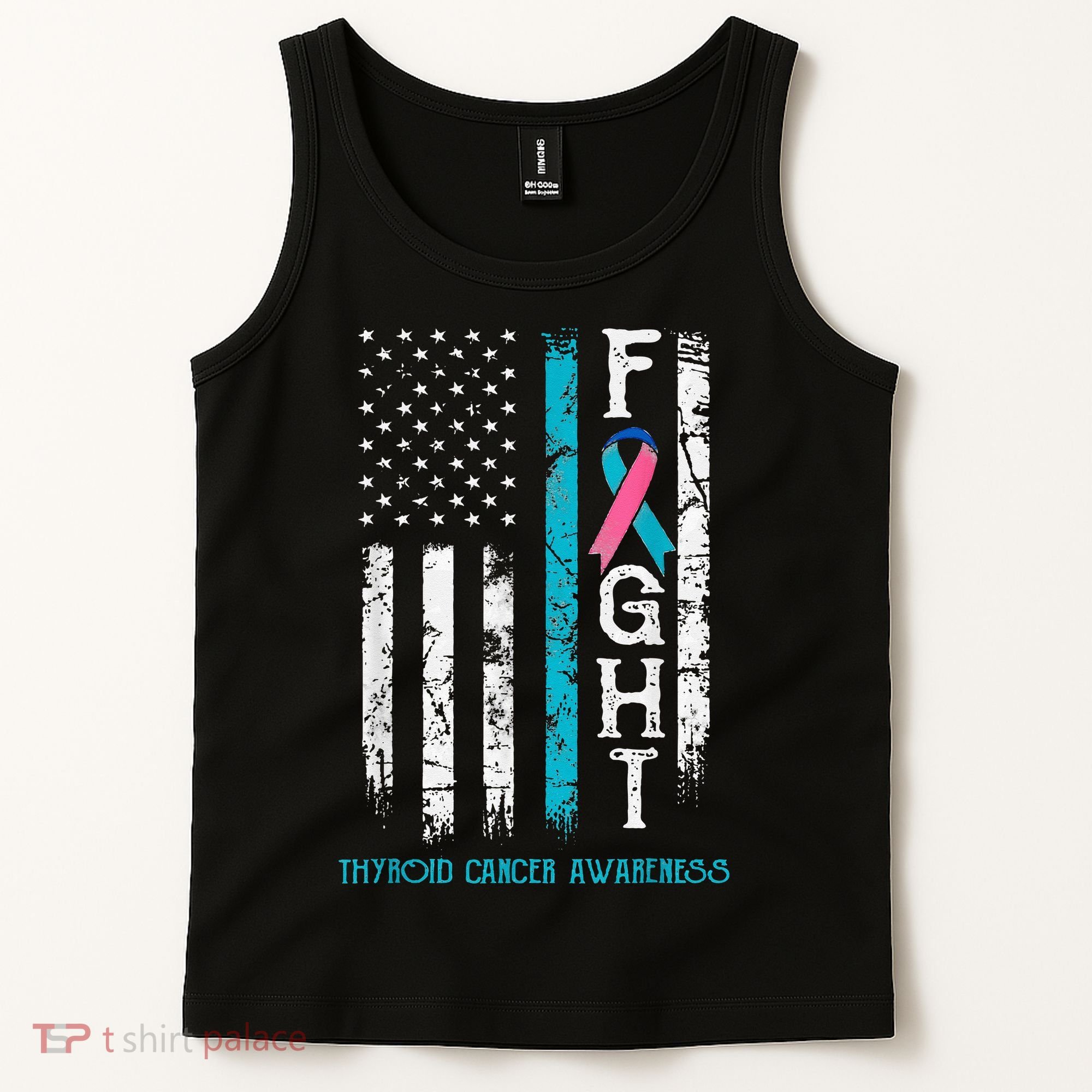 Thyroid Cancer Awareness Blue Pink Teal Ribbon Fight Flag Tank Top