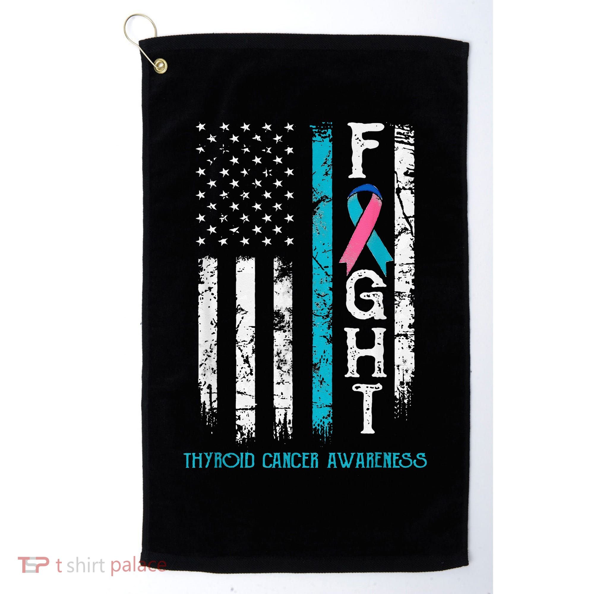 Thyroid Cancer Awareness Blue Pink Teal Ribbon Fight Flag Golf Towel