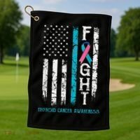 Thyroid Cancer Awareness Blue Pink Teal Ribbon Fight Flag Golf Towel thumb 1