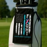 Thyroid Cancer Awareness Blue Pink Teal Ribbon Fight Flag Golf Towel thumb 2