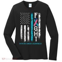 Thyroid Cancer Awareness Blue Pink Teal Ribbon Fight Flag Women's Long Sleeve Shirt thumb 0