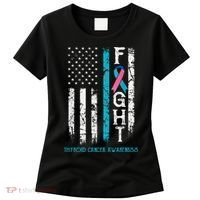 Thyroid Cancer Awareness Blue Pink Teal Ribbon Fight Flag Women's T-Shirt thumb 0
