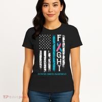 Thyroid Cancer Awareness Blue Pink Teal Ribbon Fight Flag Women's T-Shirt thumb 4