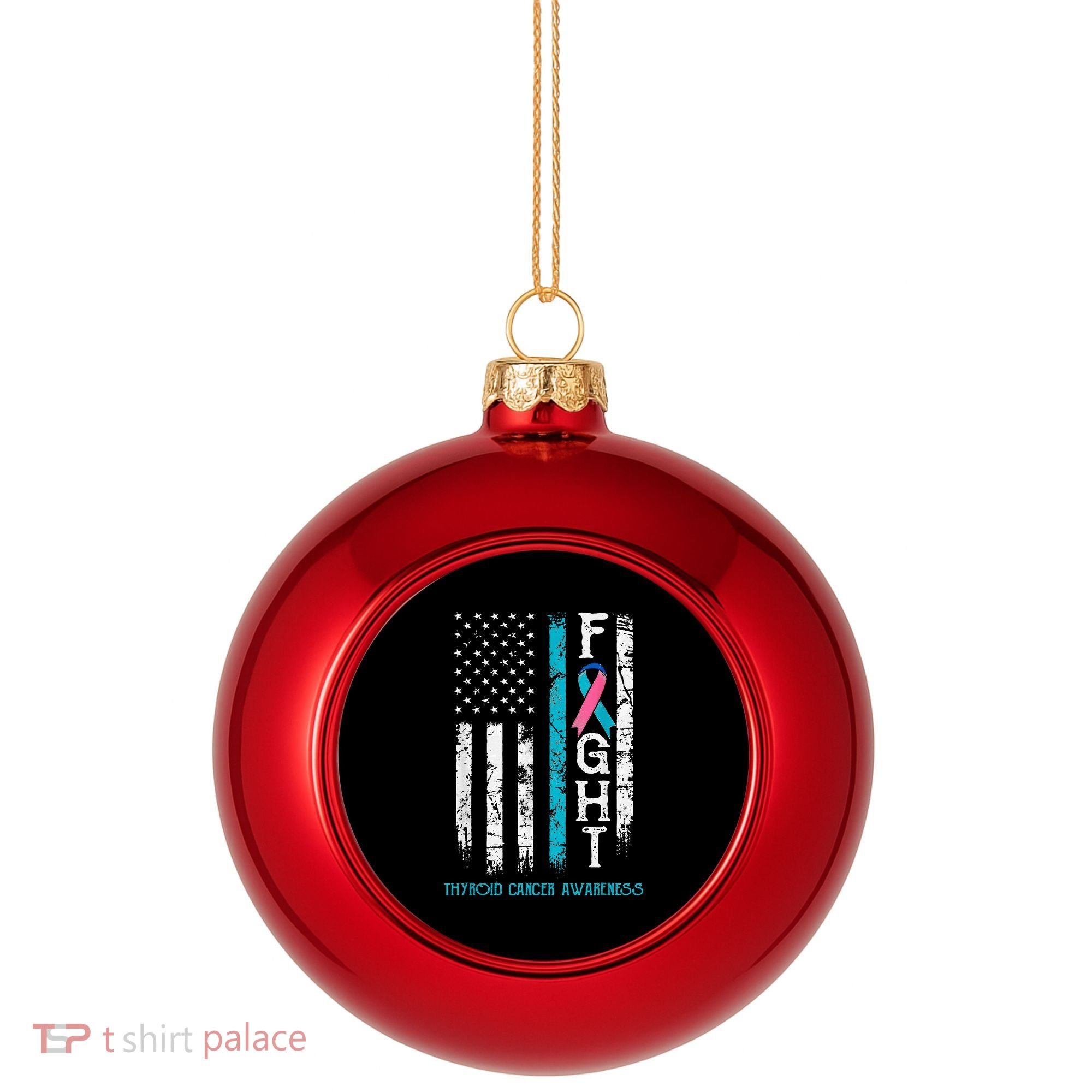Thyroid Cancer Awareness Blue Pink Teal Ribbon Fight Flag Plastic Christmas Ball Ornament