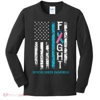 Thyroid Cancer Awareness Blue Pink Teal Ribbon Fight Flag Kids Long Sleeve Shirt thumb 0