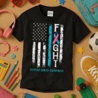 Thyroid Cancer Awareness Blue Pink Teal Ribbon Fight Flag Kids T-Shirt thumb 3