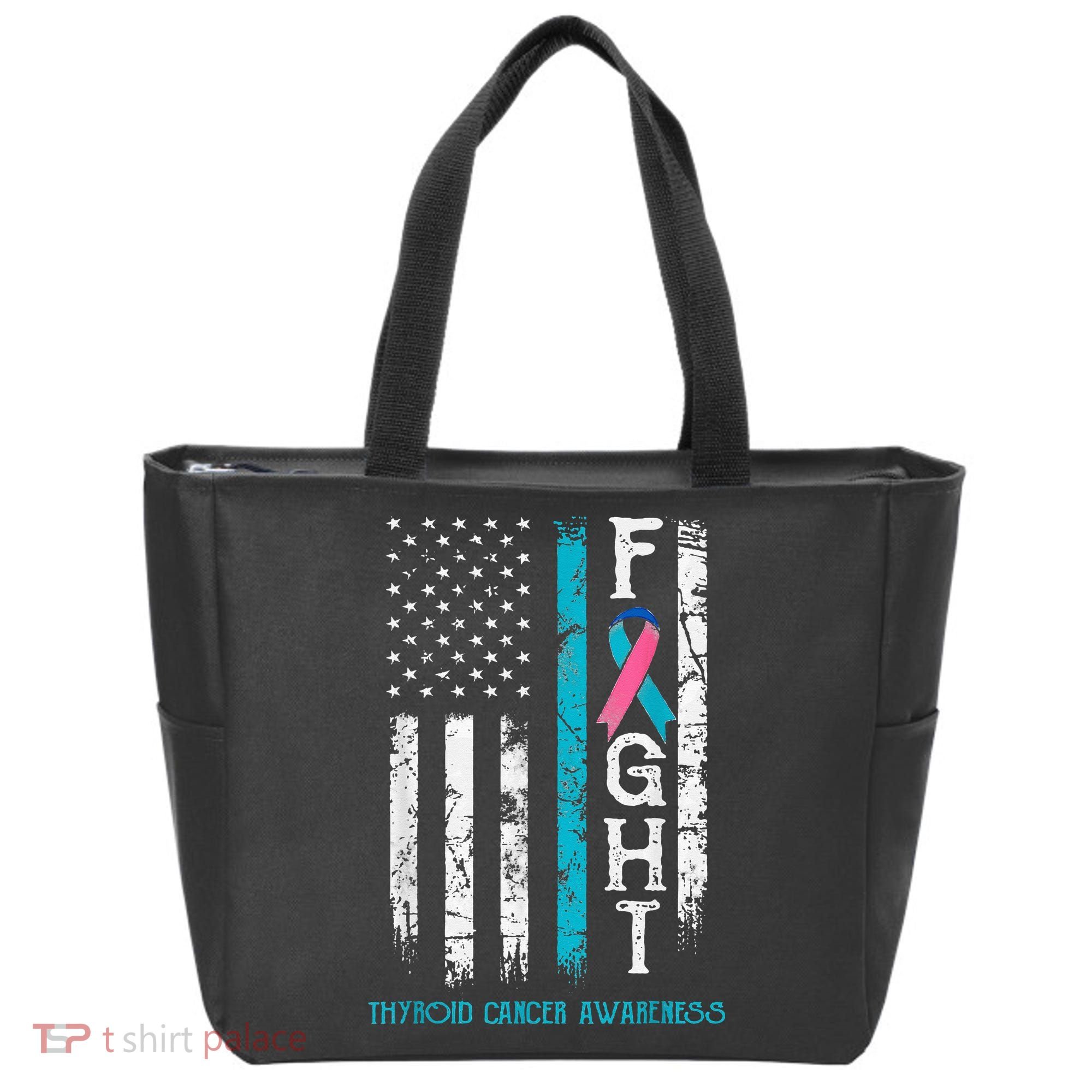 Thyroid Cancer Awareness Blue Pink Teal Ribbon Fight Flag Tote Bag