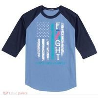 Thyroid Cancer Awareness Blue Pink Teal Ribbon Fight Flag Raglan Baseball Sleeve Shirt thumb 0