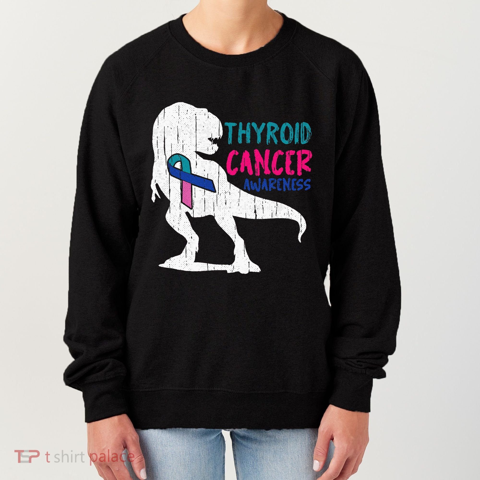 Thyroid Cancer Awareness Cool TRex Warrior Survivor Fighter Women's Sweatshirt