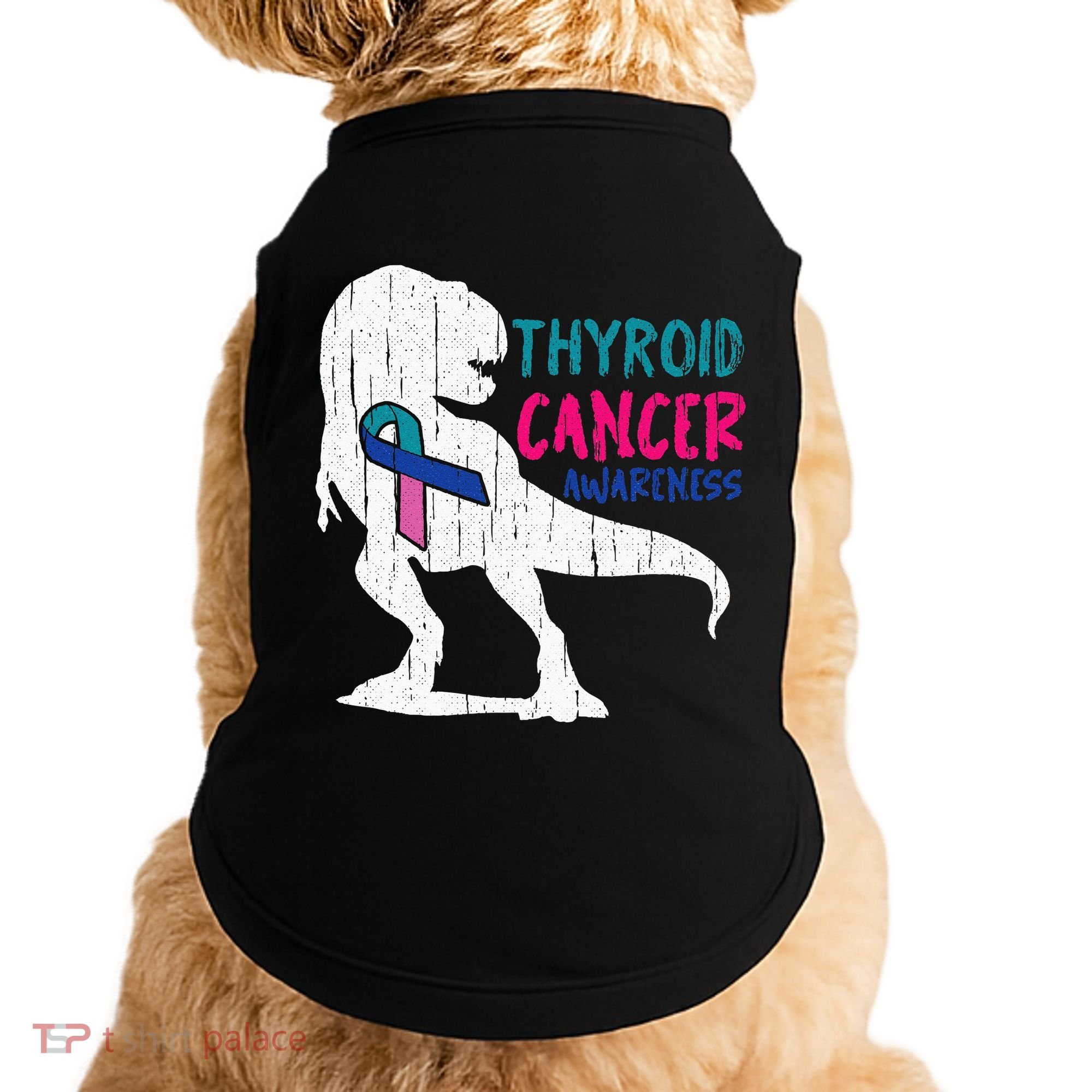 Thyroid Cancer Awareness Cool TRex Warrior Survivor Fighter Doggie Tank