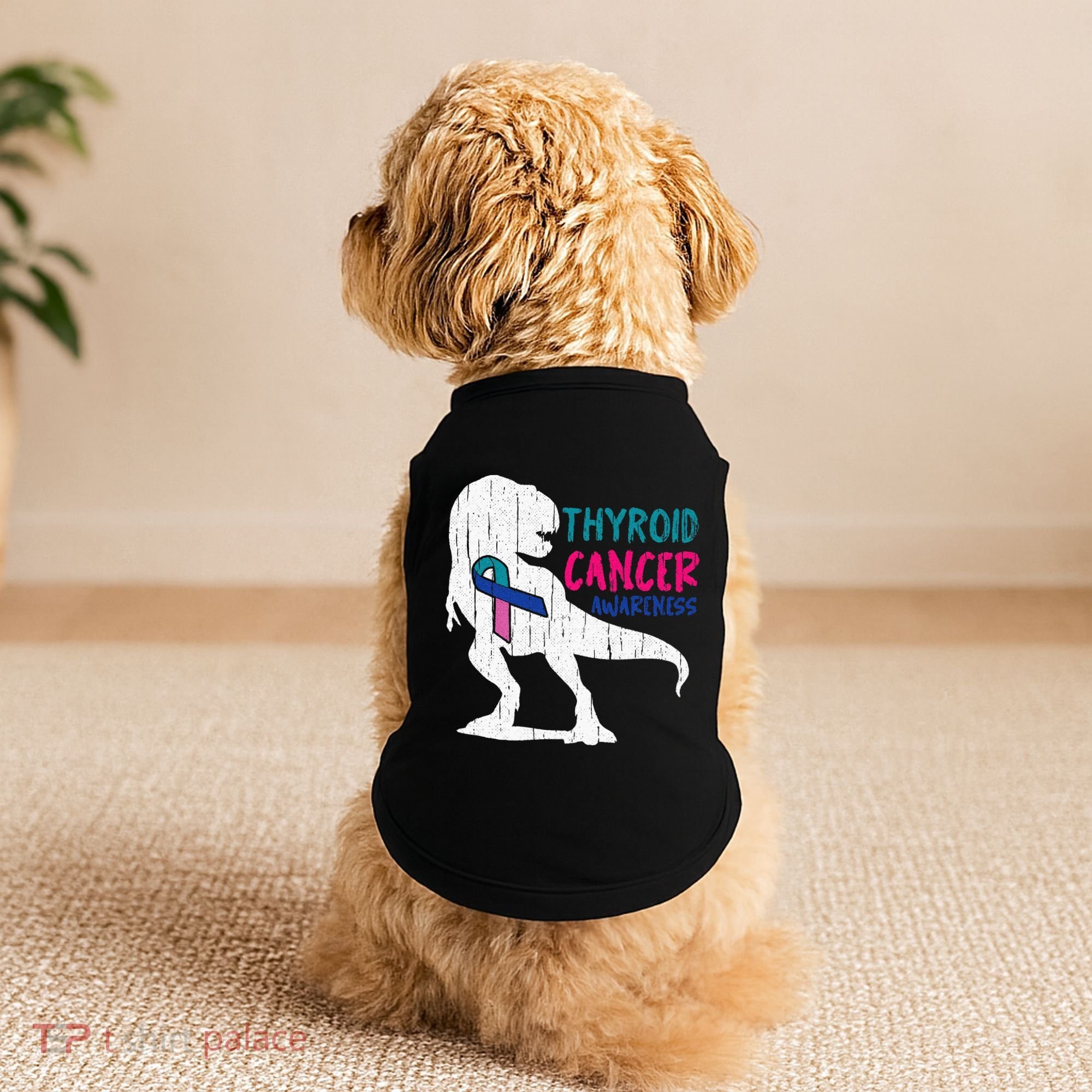 Thyroid Cancer Awareness Cool TRex Warrior Survivor Fighter Doggie Tank