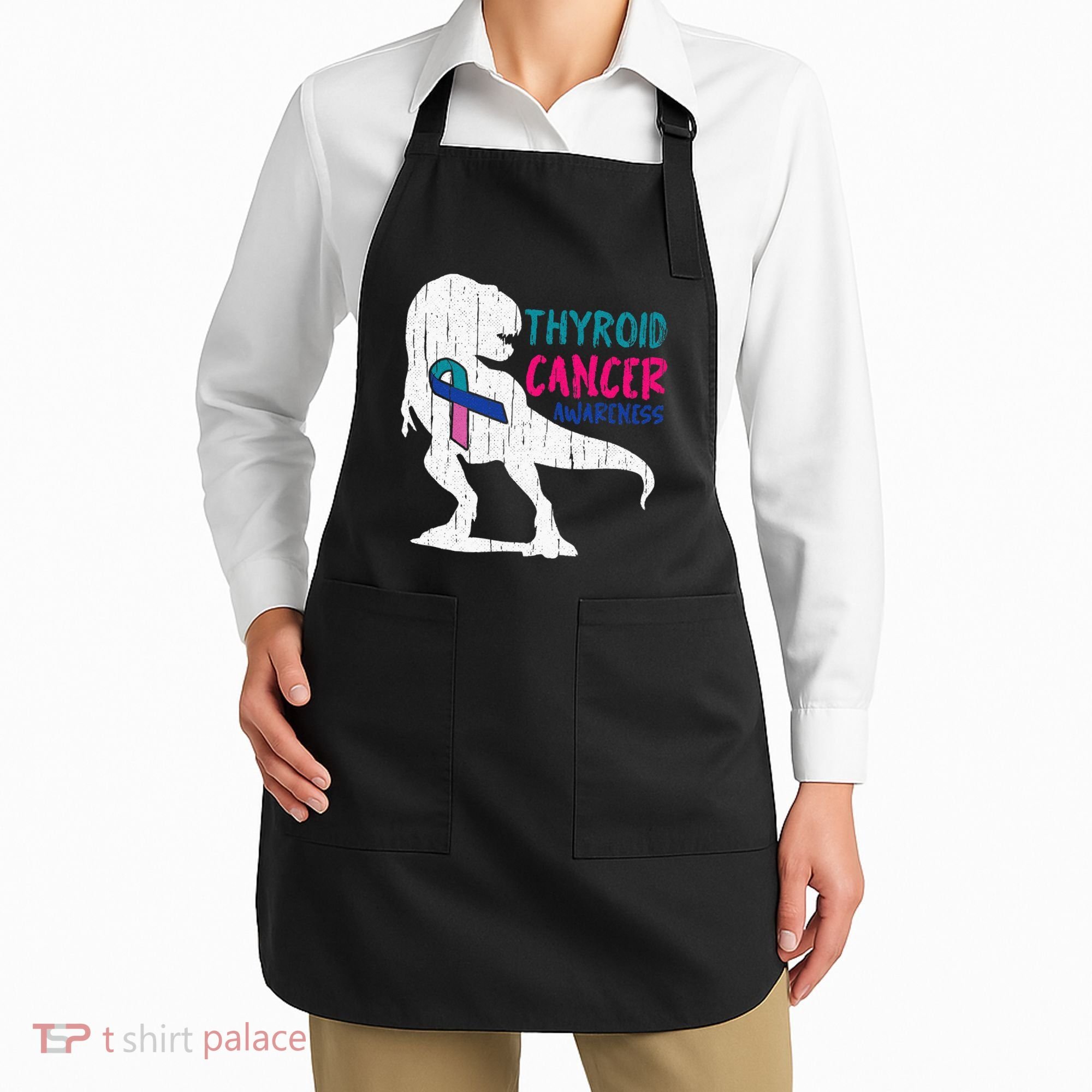 Thyroid Cancer Awareness Cool TRex Warrior Survivor Fighter Apron