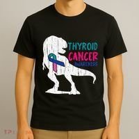 Thyroid Cancer Awareness Cool TRex Warrior Survivor Fighter T-Shirt thumb 3