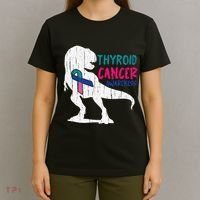 Thyroid Cancer Awareness Cool TRex Warrior Survivor Fighter T-Shirt thumb 4