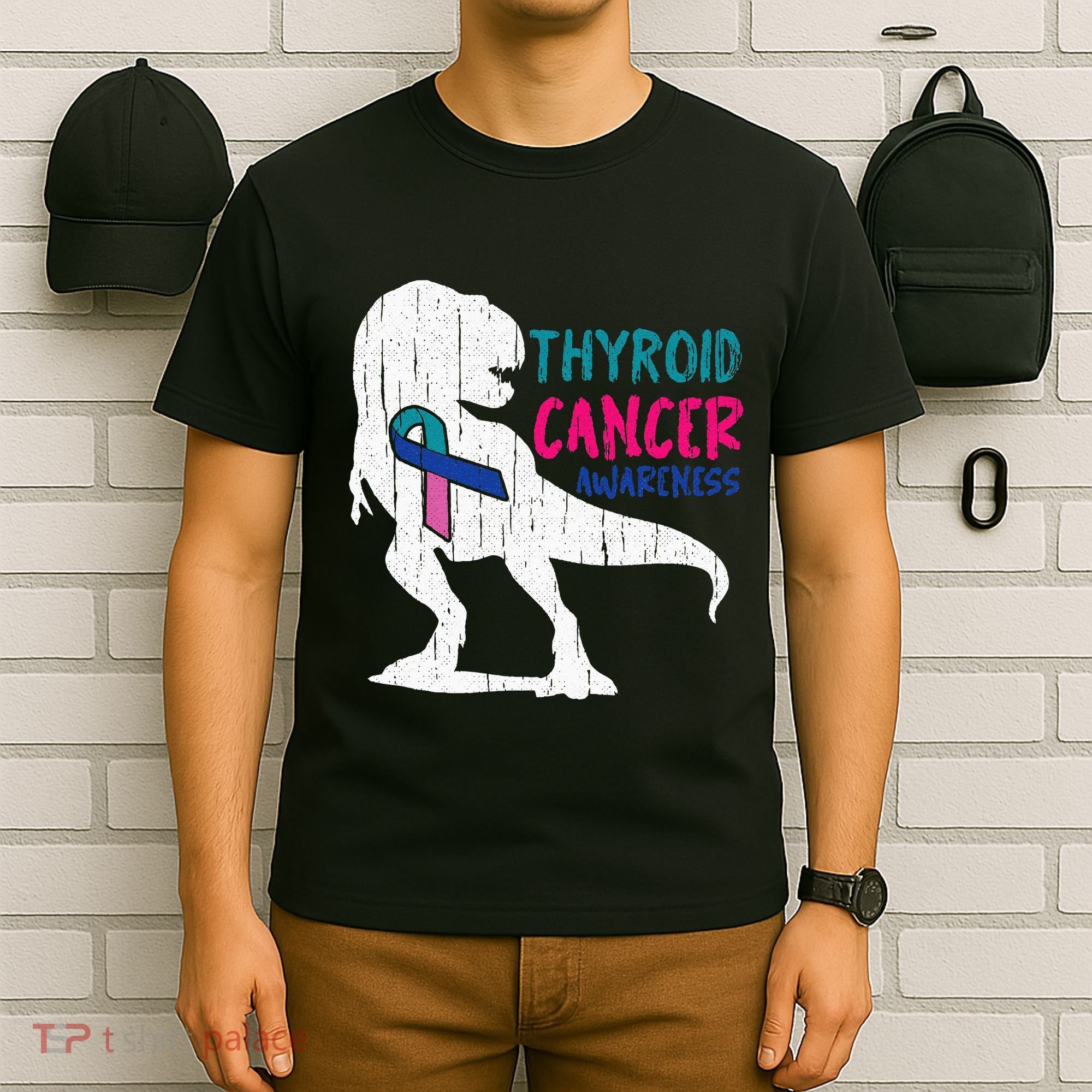 Thyroid Cancer Awareness Cool TRex Warrior Survivor Fighter T-Shirt