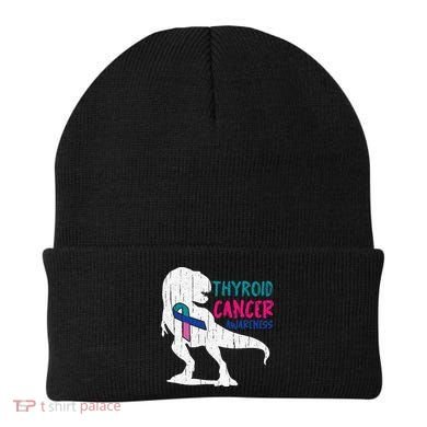 Thyroid Cancer Awareness Cool TRex Warrior Survivor Fighter Beanie