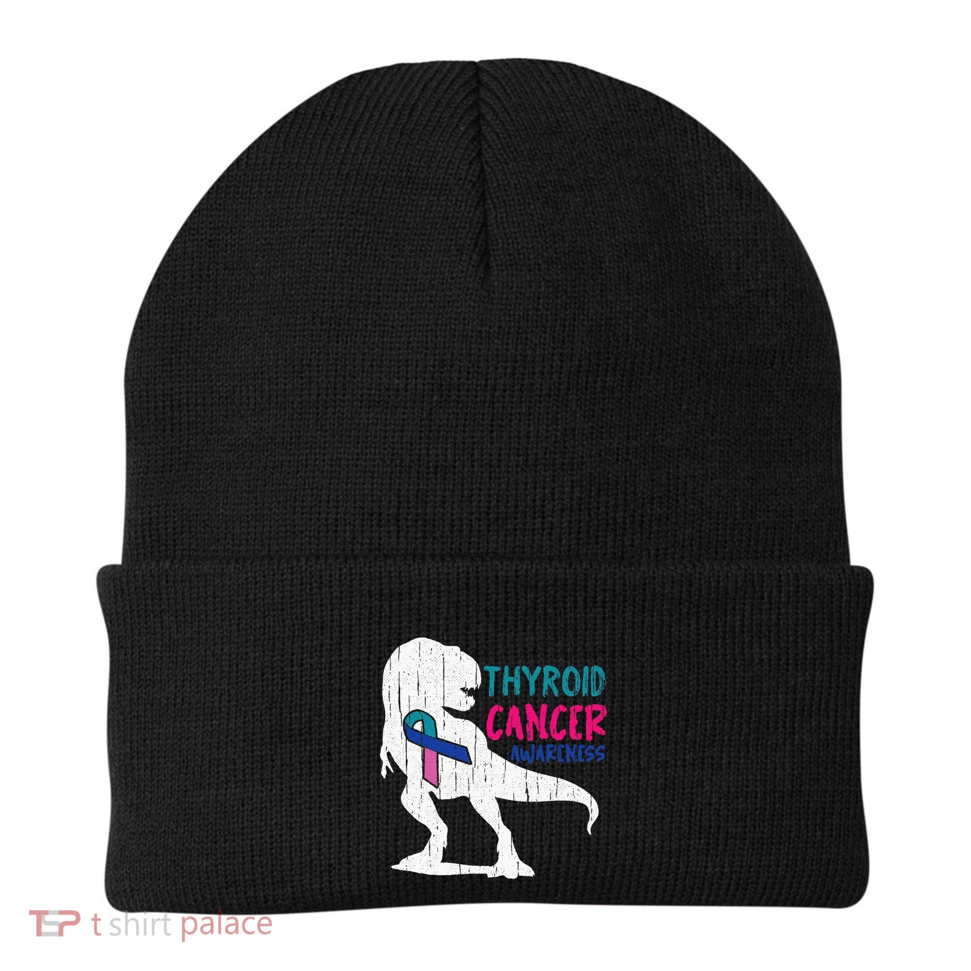 Thyroid Cancer Awareness Cool TRex Warrior Survivor Fighter Beanie