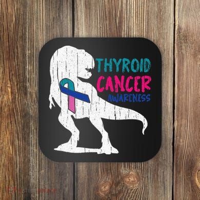 Thyroid Cancer Awareness Cool TRex Warrior Survivor Fighter Coaster