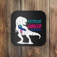 Thyroid Cancer Awareness Cool TRex Warrior Survivor Fighter Coaster thumb 0