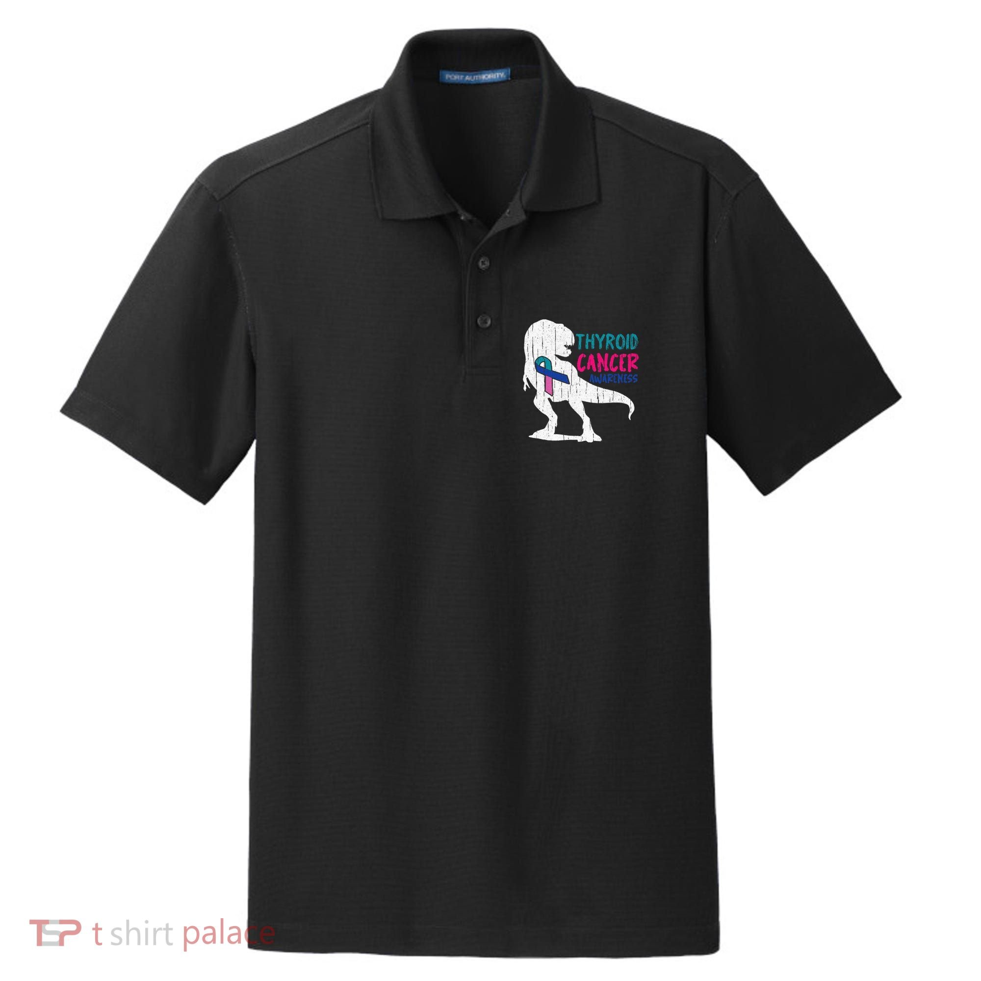 Thyroid Cancer Awareness Cool TRex Warrior Survivor Fighter Dry Zone Grid Polo