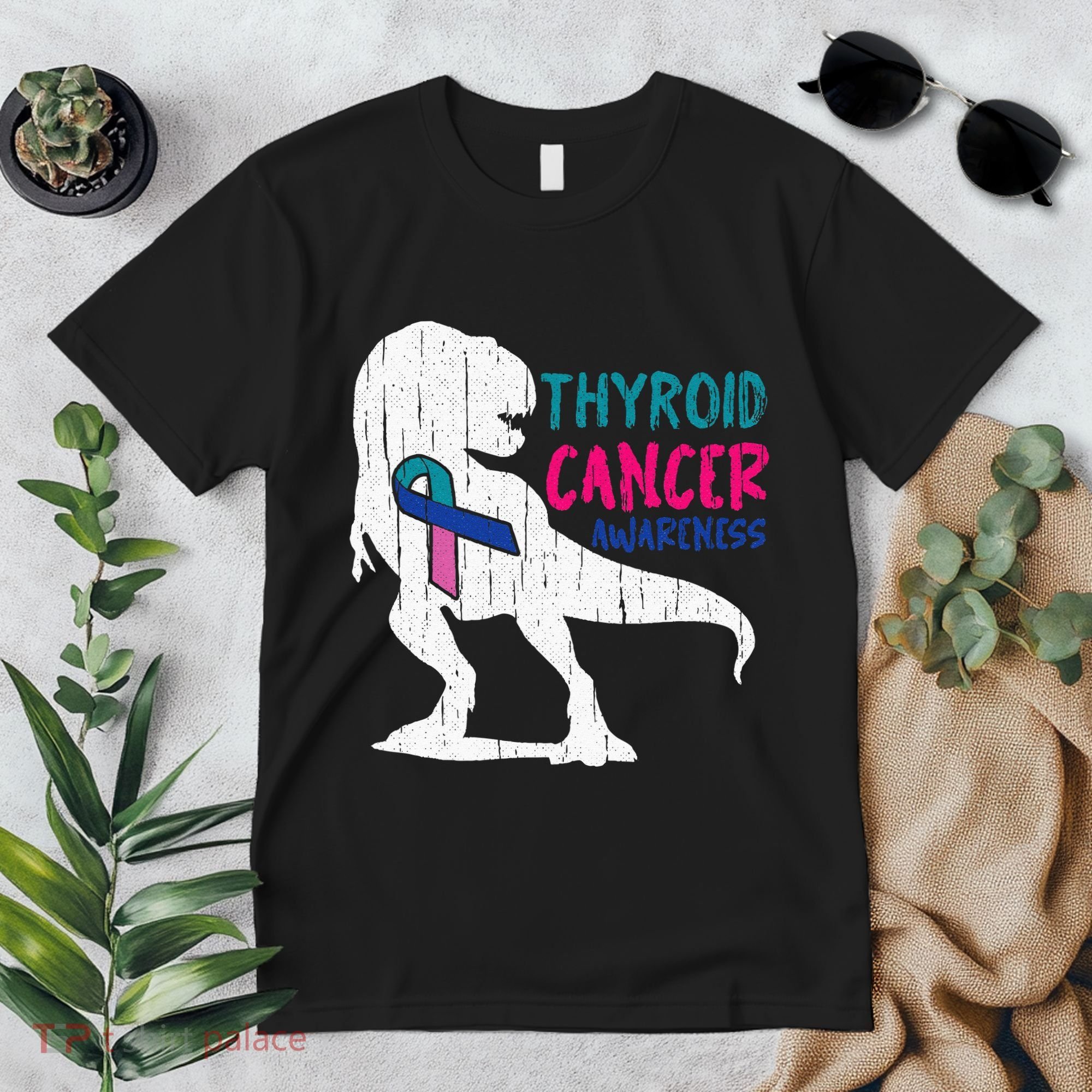 Thyroid Cancer Awareness Cool TRex Warrior Survivor Fighter Premium T-Shirt