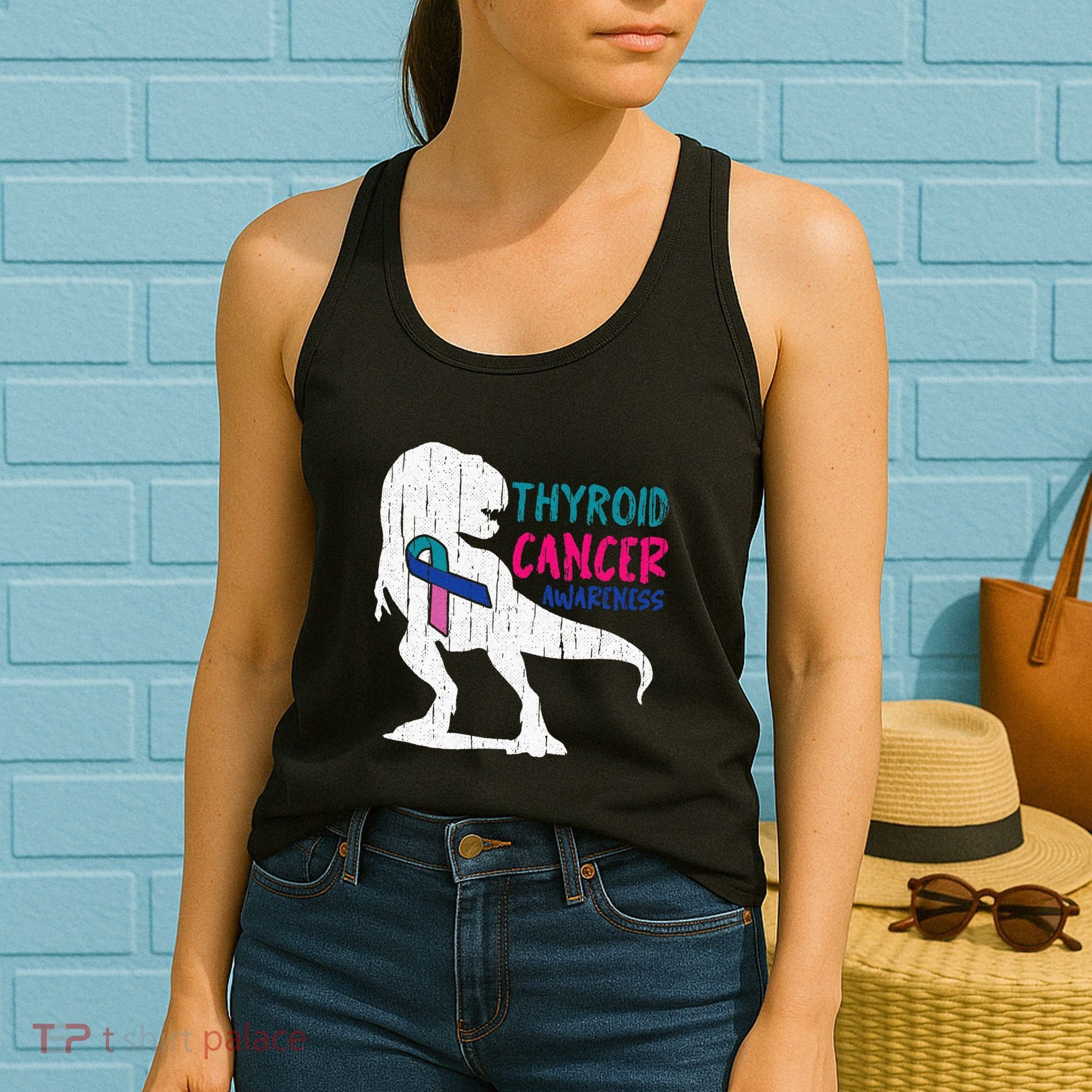 Thyroid Cancer Awareness Cool TRex Warrior Survivor Fighter Women's Tank Top