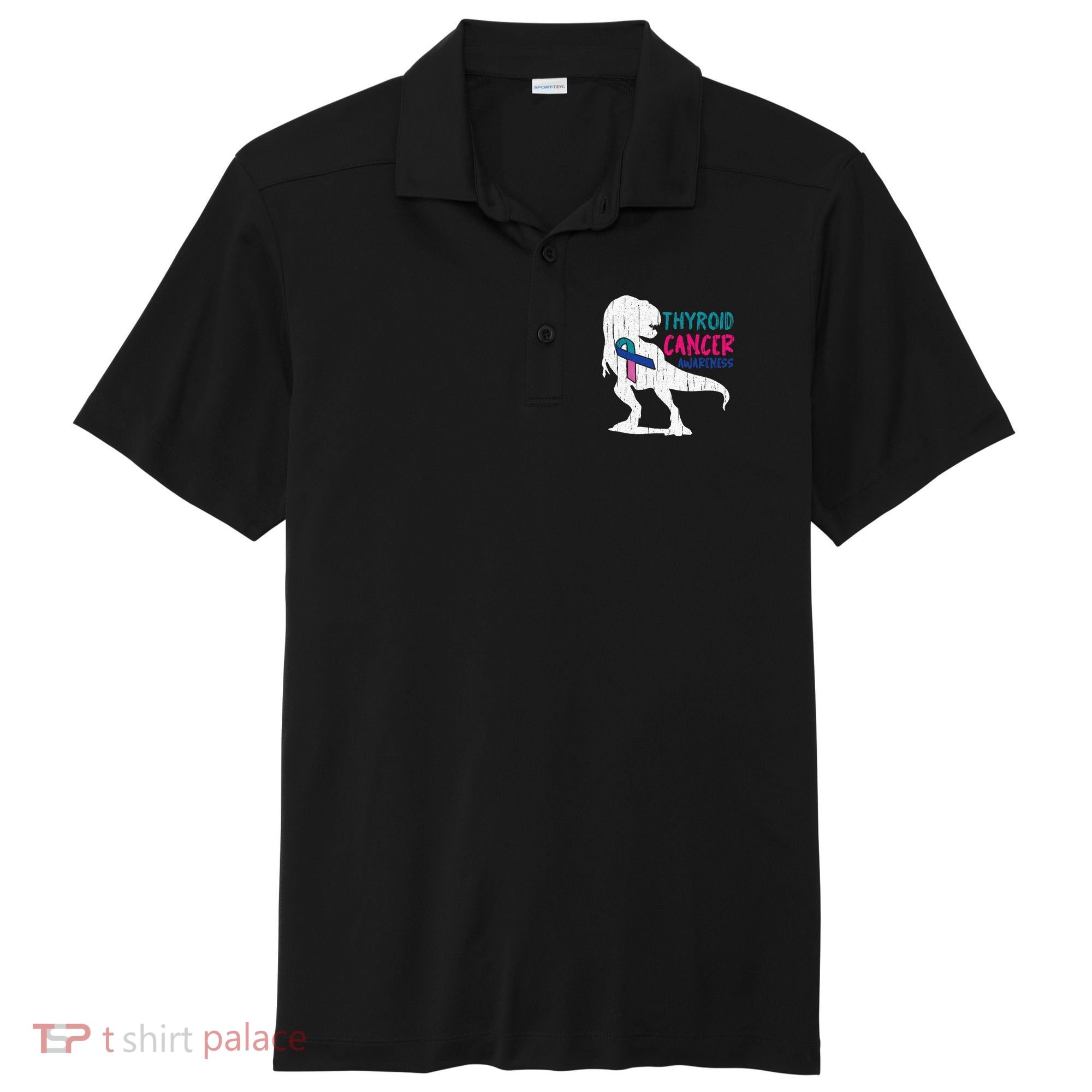 Thyroid Cancer Awareness Cool TRex Warrior Survivor Fighter Sport-Tek Posi-UV Pro Polo