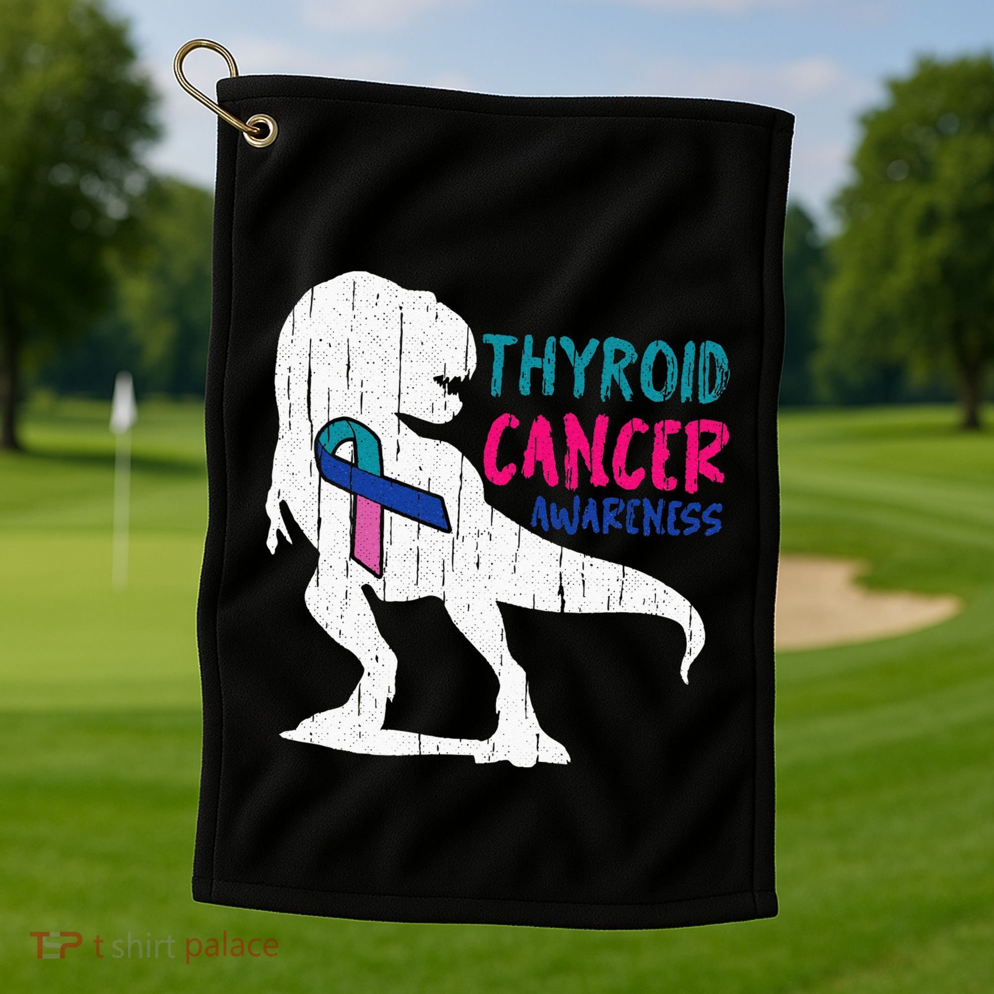 Thyroid Cancer Awareness Cool TRex Warrior Survivor Fighter Golf Towel