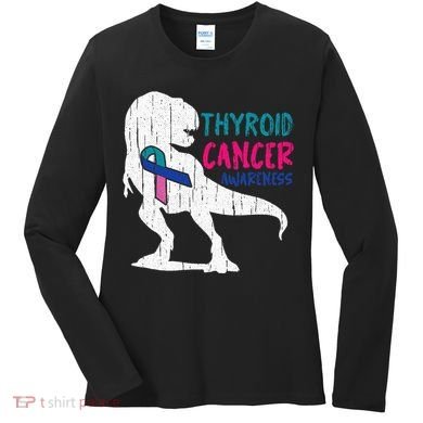 Thyroid Cancer Awareness Cool TRex Warrior Survivor Fighter Women's Long Sleeve Shirt