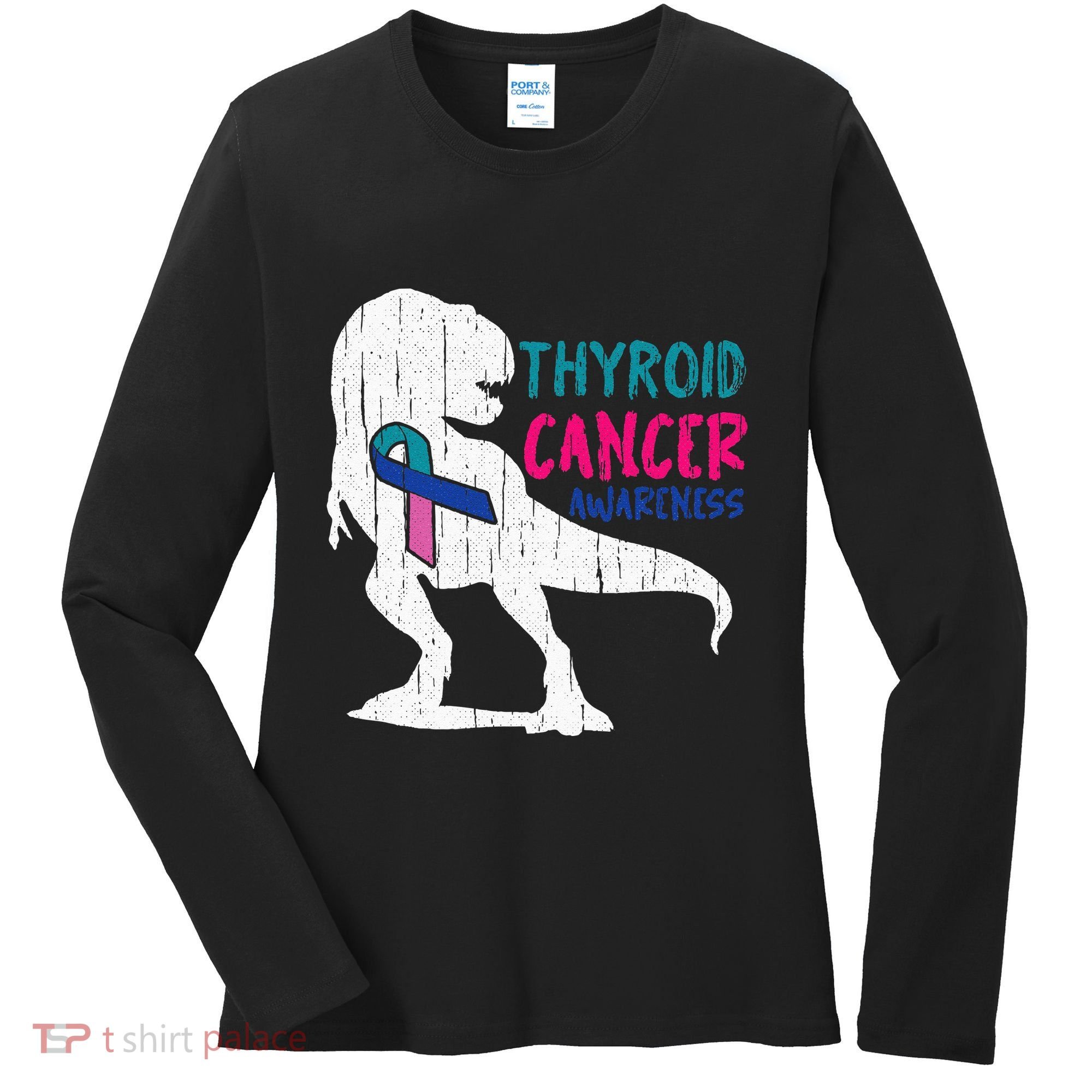Thyroid Cancer Awareness Cool TRex Warrior Survivor Fighter Women's Long Sleeve Shirt