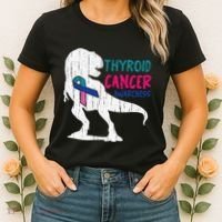 Thyroid Cancer Awareness Cool TRex Warrior Survivor Fighter Women's T-Shirt thumb 2