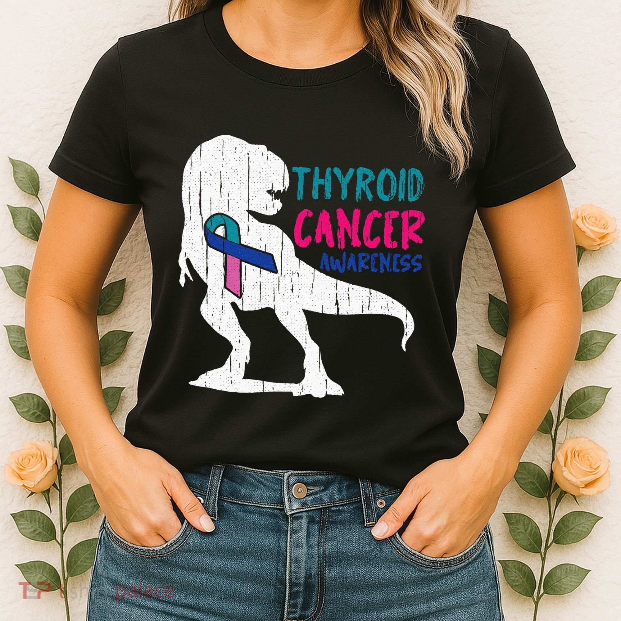 Thyroid Cancer Awareness Cool TRex Warrior Survivor Fighter Women's T-Shirt