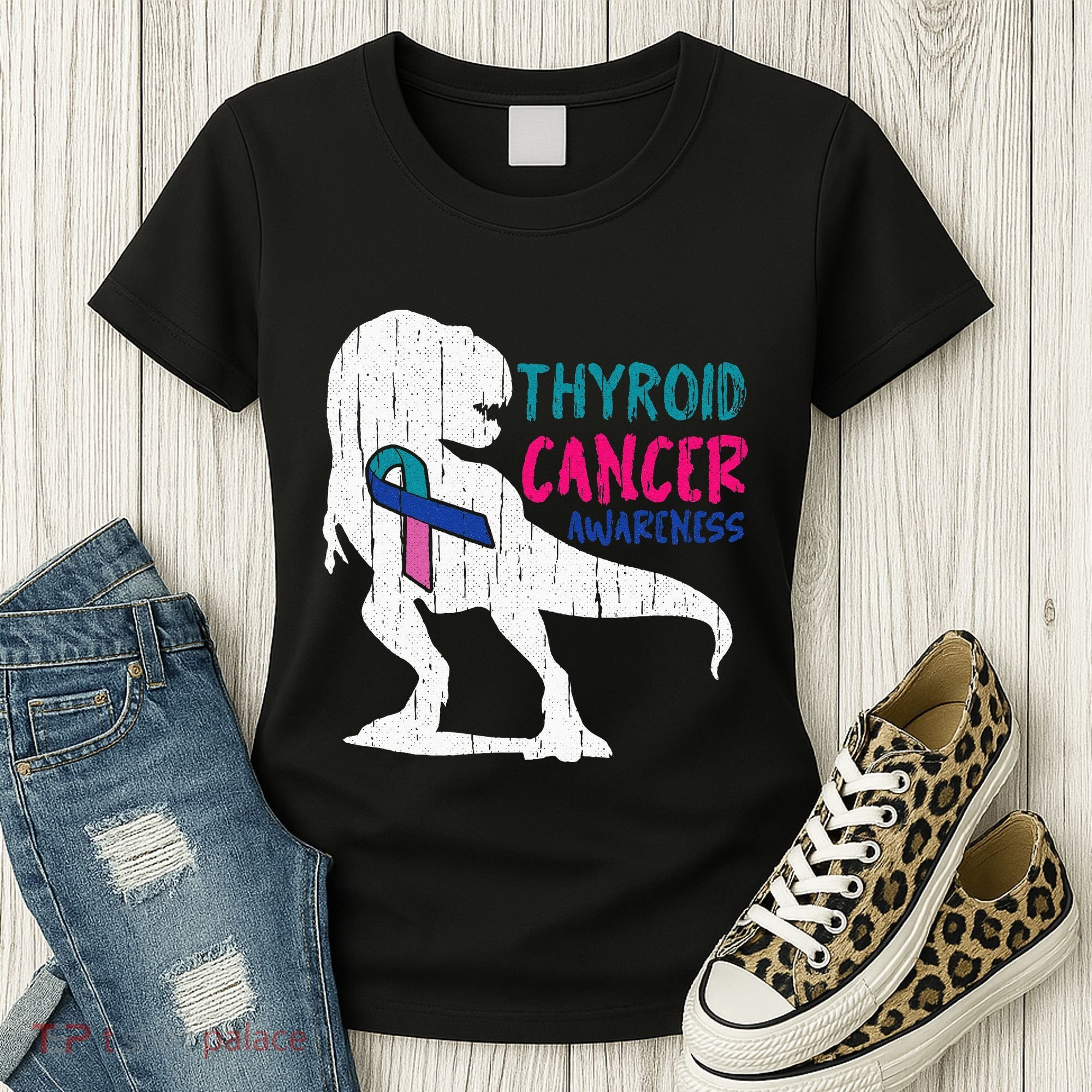 Thyroid Cancer Awareness Cool TRex Warrior Survivor Fighter Women's T-Shirt