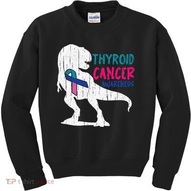 Thyroid Cancer Awareness Cool TRex Warrior Survivor Fighter Kids Sweatshirt