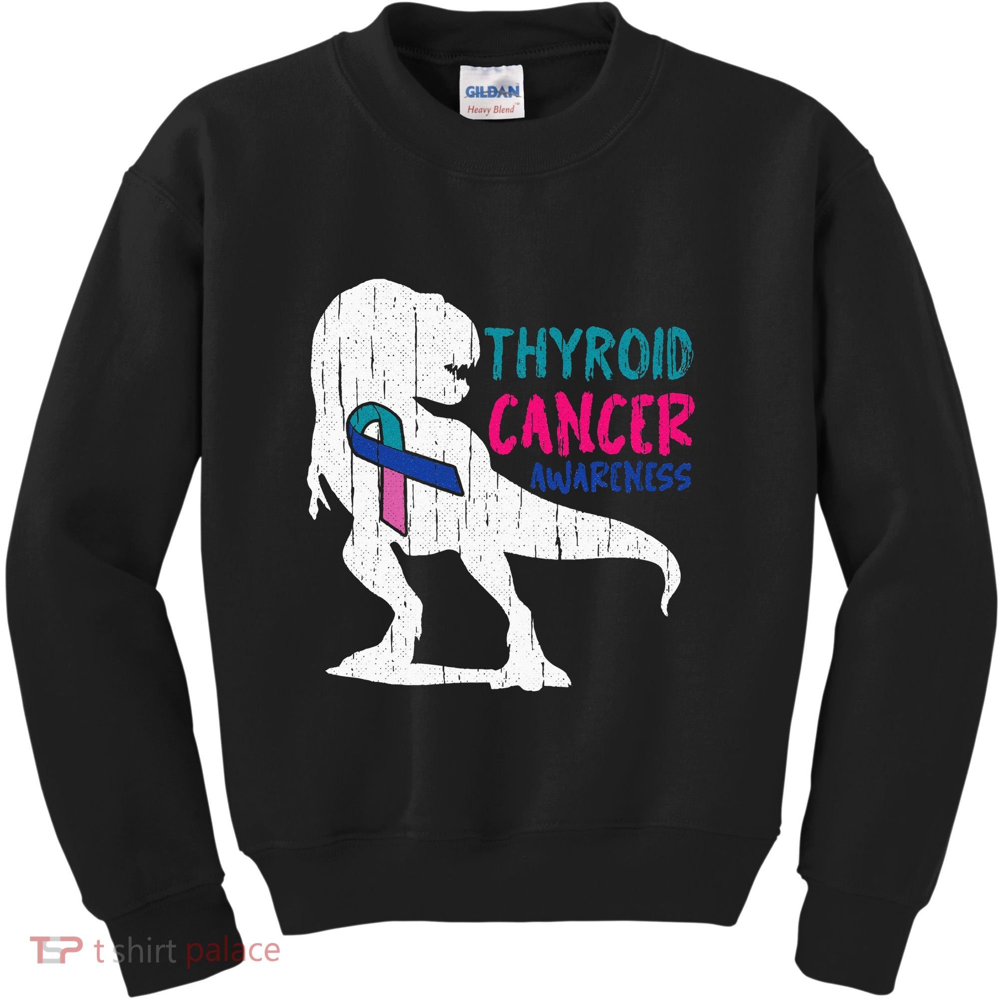 Thyroid Cancer Awareness Cool TRex Warrior Survivor Fighter Kids Sweatshirt