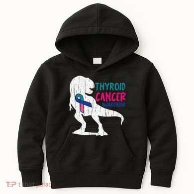 Thyroid Cancer Awareness Cool TRex Warrior Survivor Fighter Kids Hoodie