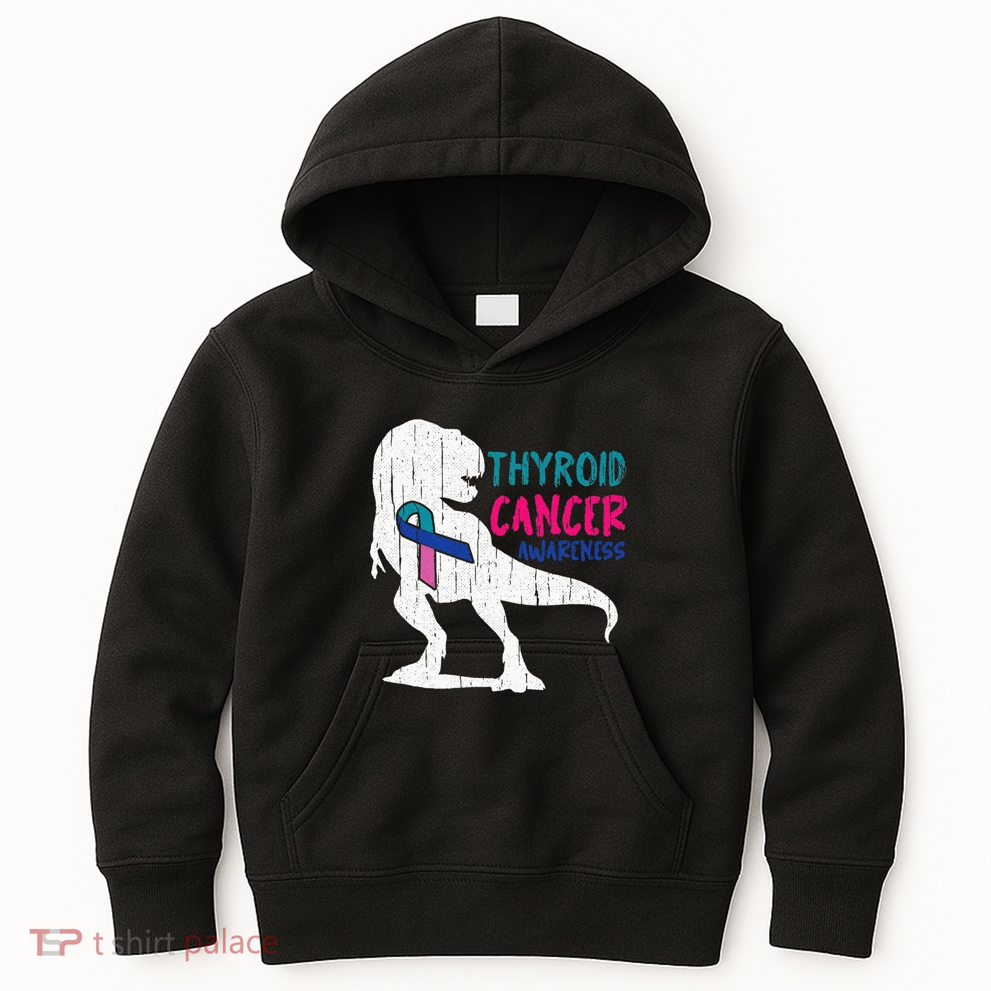 Thyroid Cancer Awareness Cool TRex Warrior Survivor Fighter Kids Hoodie